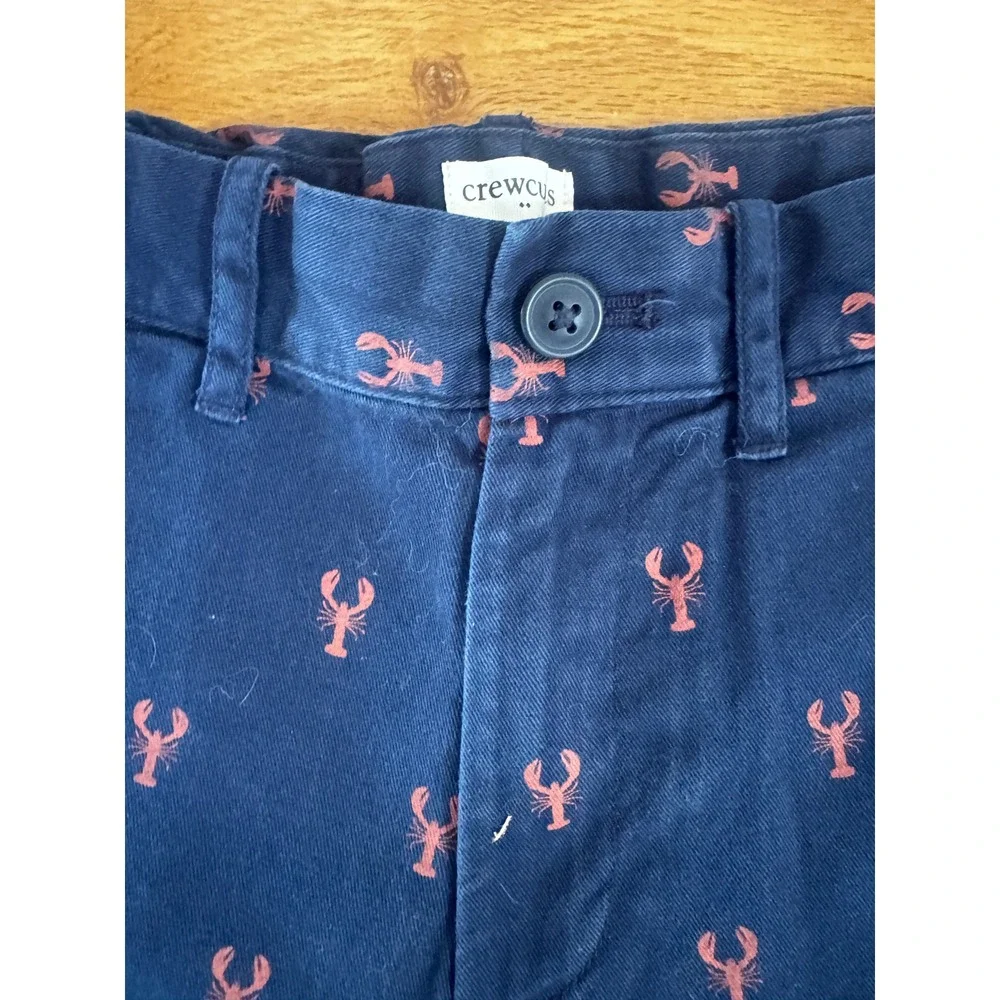 Crewcuts J.Crew Boys Navy Blue Lobster Print Chino Shorts Size 8 Nautical Preppy